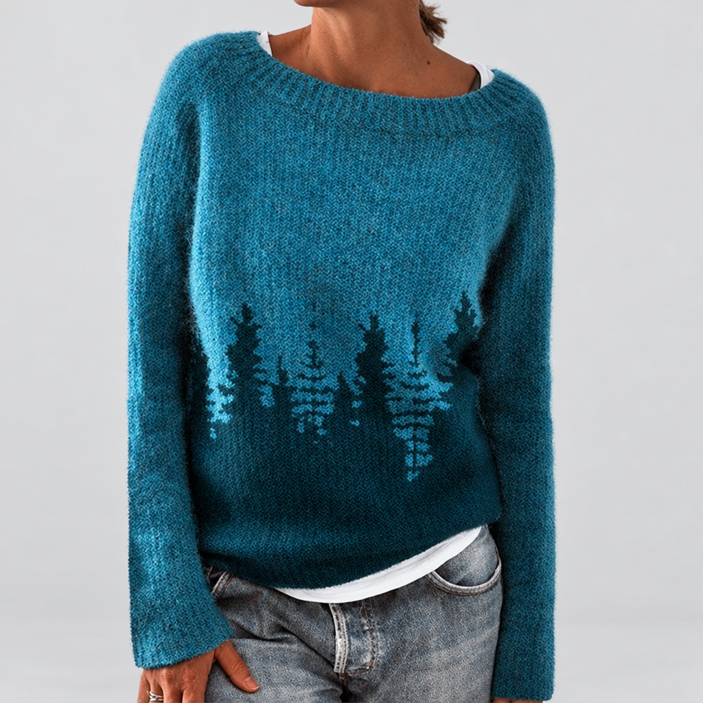 Vintage Knit Jumper Textured Warm Layer in blue, light grey studio photo
