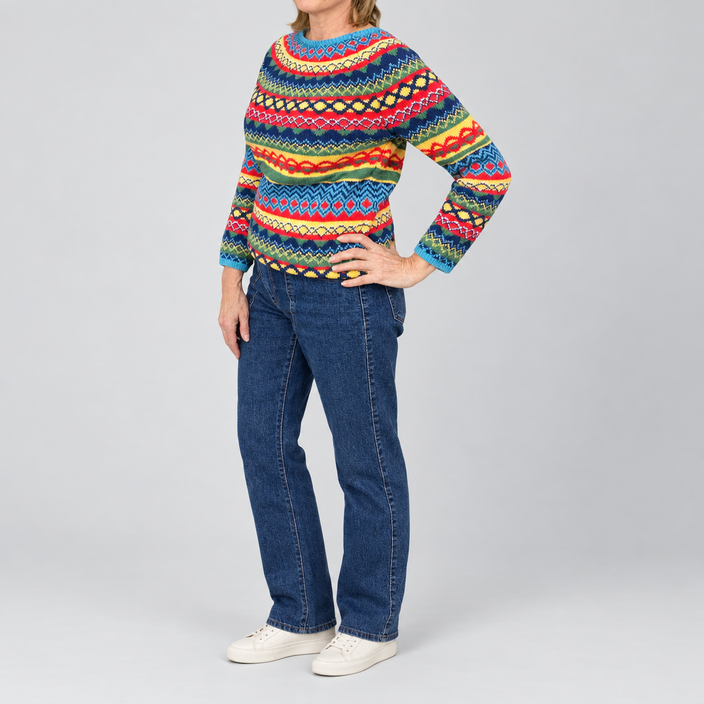 Cosy Knit Jumper Regular Fit Warm in yellow, light grey studio photo