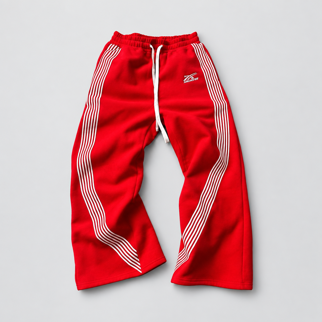 Striped heavyweight wide leg sweatpants, studio photo A