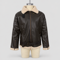 Aviator jacket in brown leather-look with shearling collar, studio photo
