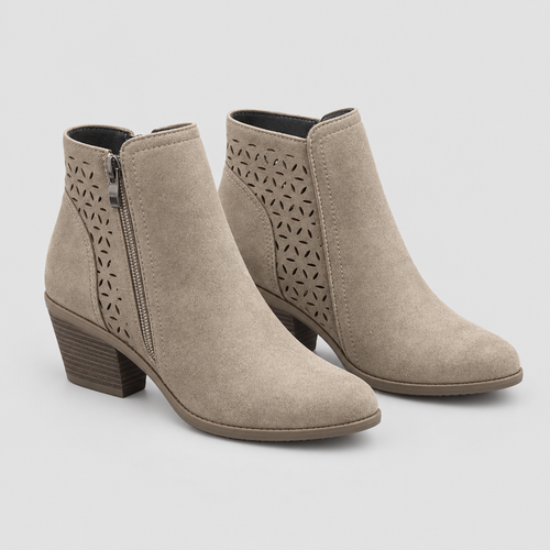 Boots with targeted support and wide heel in beige, studio photo