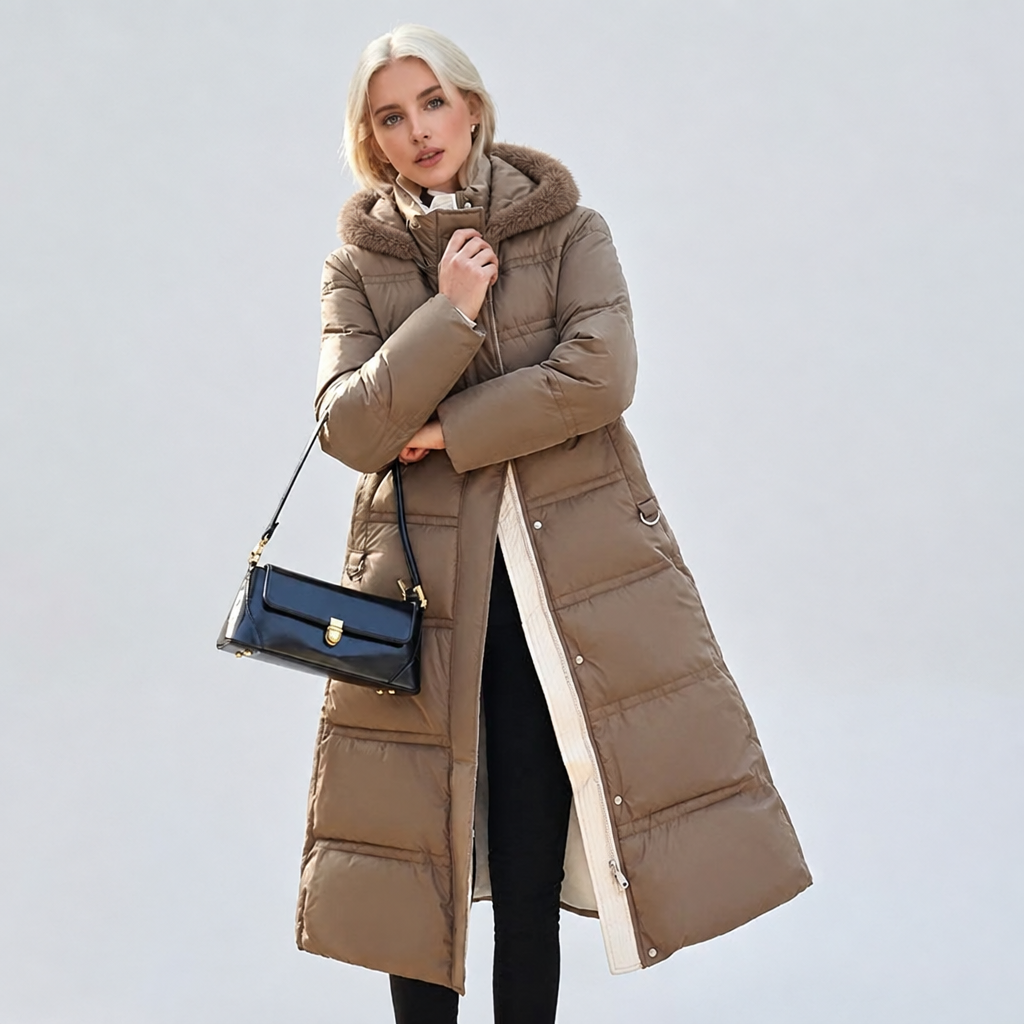 Parka coat with short pile faux fur trimmed hood, product photo