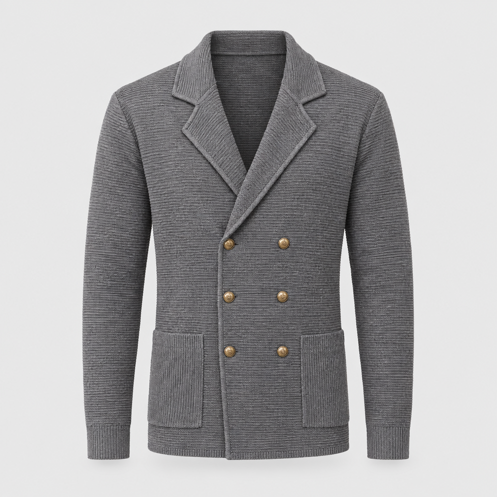 Double-Breasted Knit Cardigan Notched Lapels