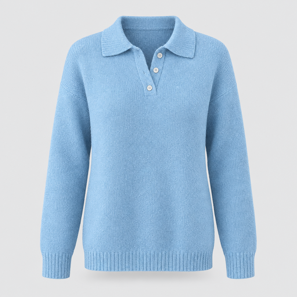 Polo Collar Knit Jumper Button Placket