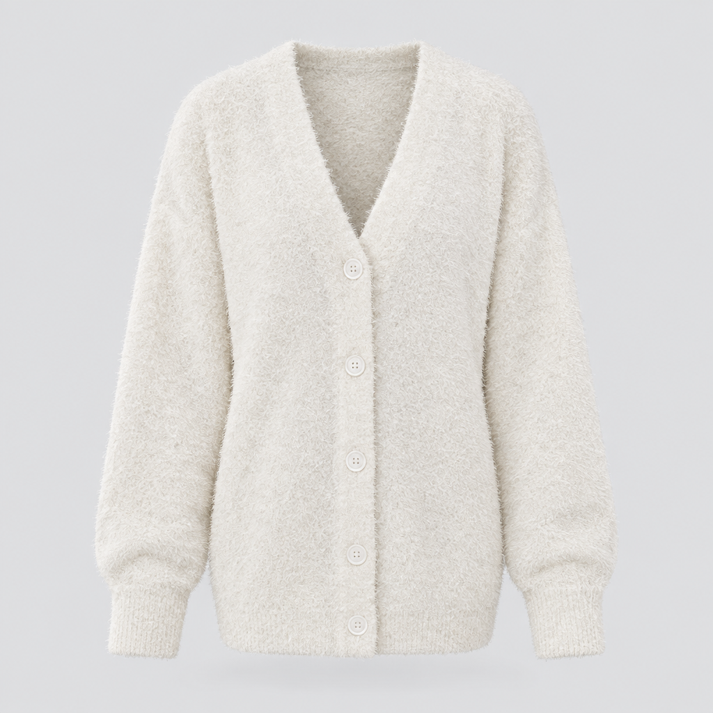 Oversized Soft Knit Cardigan Plush Trim
