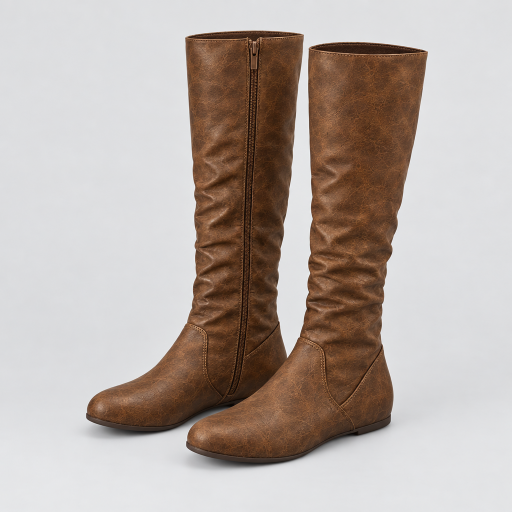 Knee-High Boots Flat Heel Side Zip