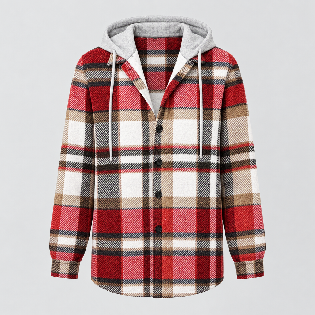 Plaid Hooded Jacket Button Front Relaxed