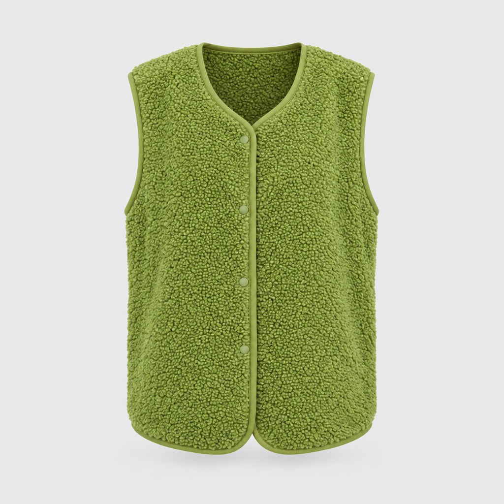 Sherpa Fleece Vest Snap Front Plush