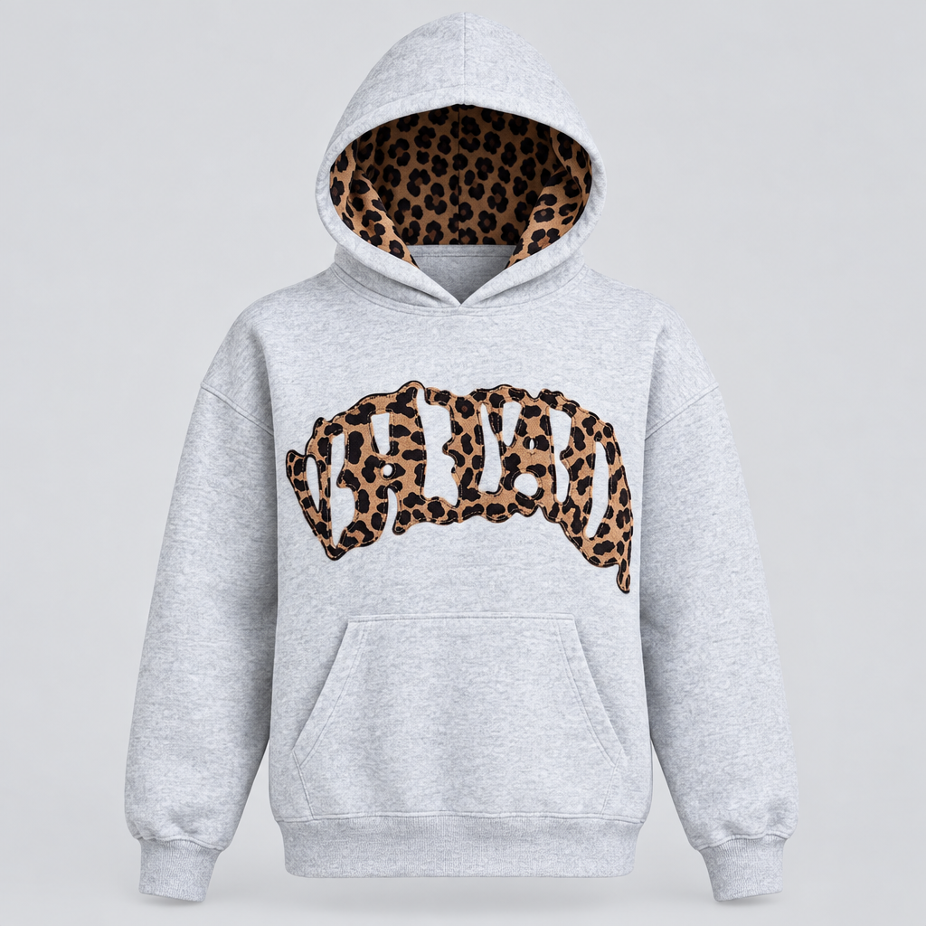 Leopard Print Hoodie Lined Hood Kangaroo Pocket