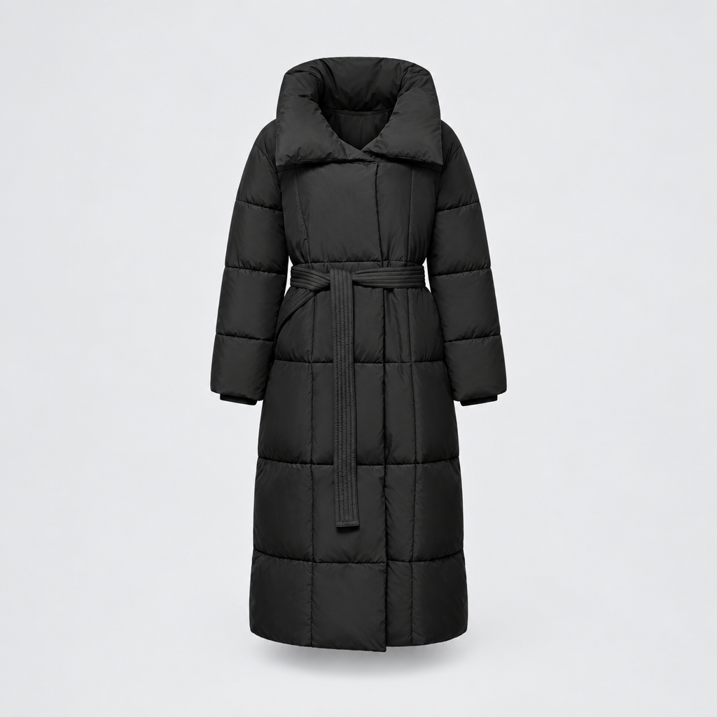 Longline Quilted Coat Belted Waist Winter