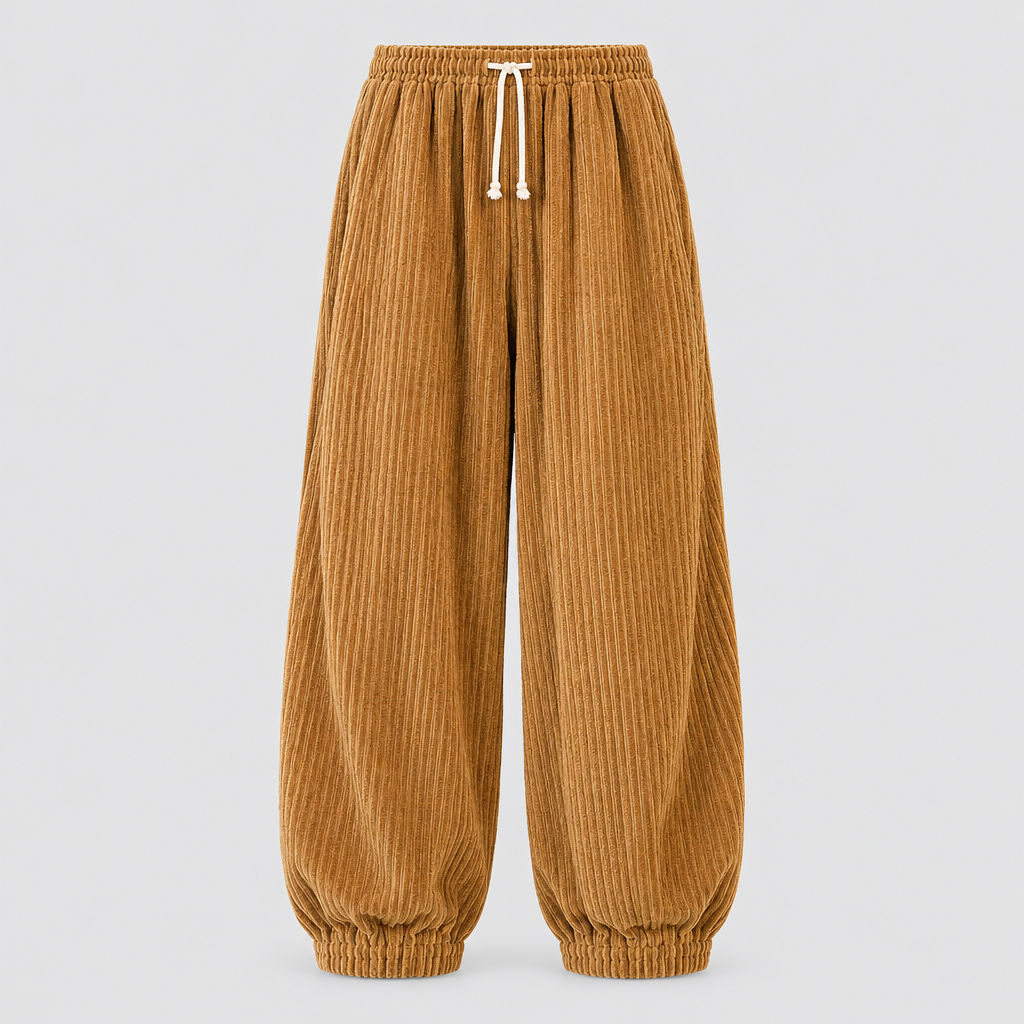 Wide Leg Trousers Corduroy Drawstring Waist