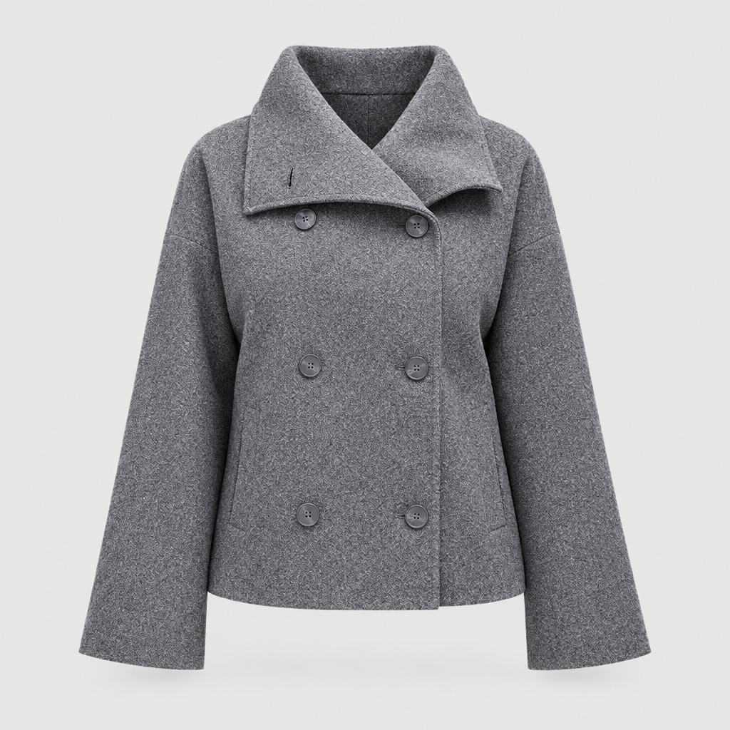 Wool Blend Coat Double Breasted Short