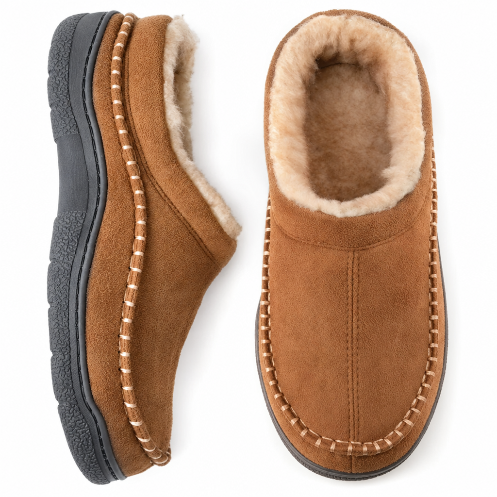 Lined closed-back house slippers in khaki, side view