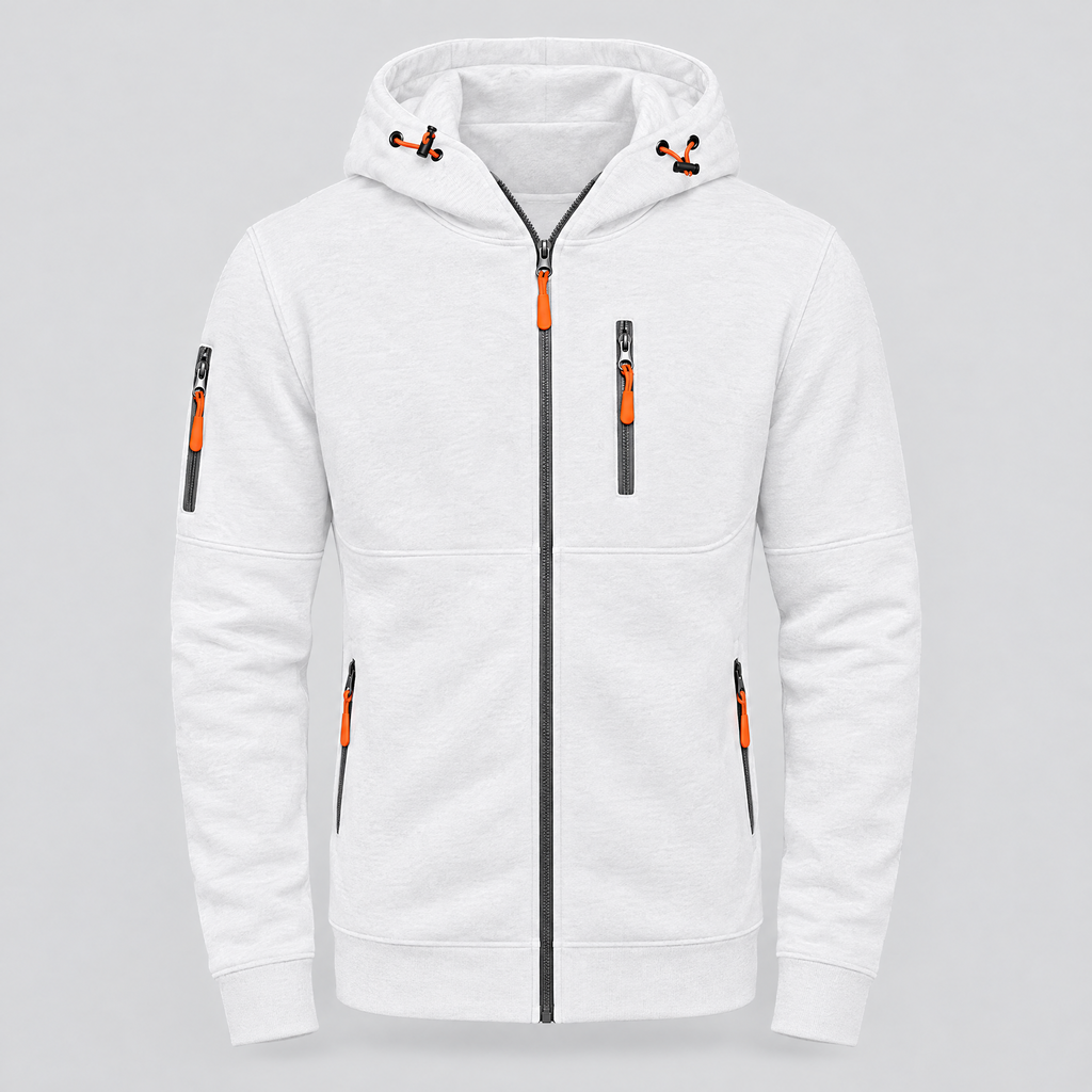 Full zip hoodie soft comfortable fit in white, studio photo
