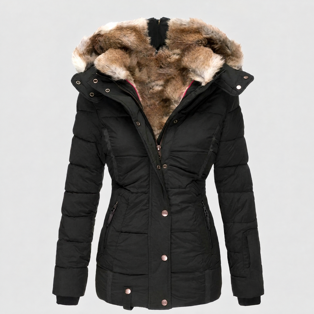Slim fit hooded winter jacket in black with fur trimmed hood