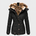 Slim fit hooded winter jacket in black, front view