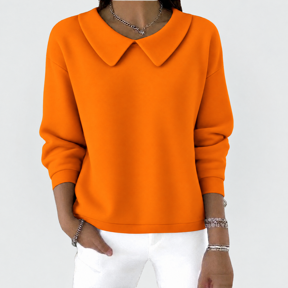 Collared jumper in orange with Peter Pan collar and relaxed fit