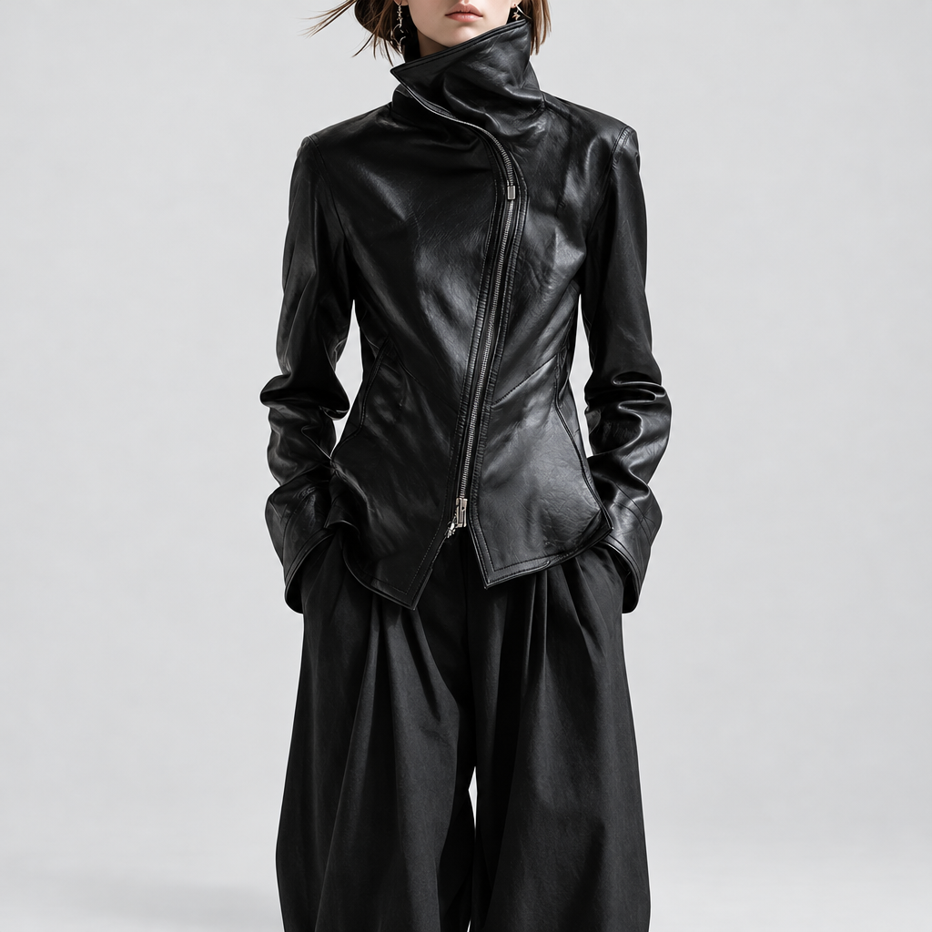 Leather-Look Biker Jacket Asymmetric Zip