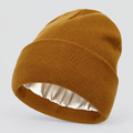 Satin lined wool-blend beanie in brown, folded cuff