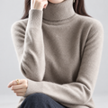 Fine knit turtleneck jumper in camel, front view