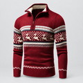 Half zip Nordic pattern jumper in red with stand collar
