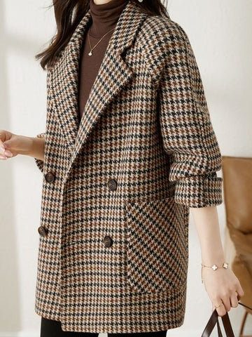 Houndstooth Blazer Coat Oversized Double-Breasted