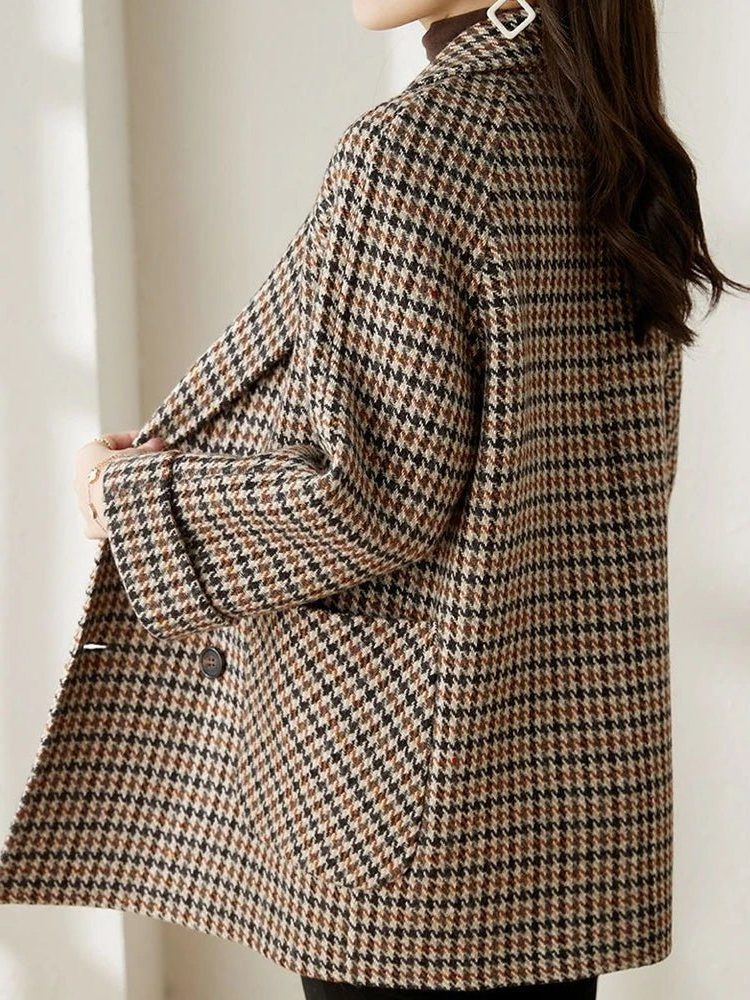 Houndstooth Blazer Coat Oversized Double-Breasted