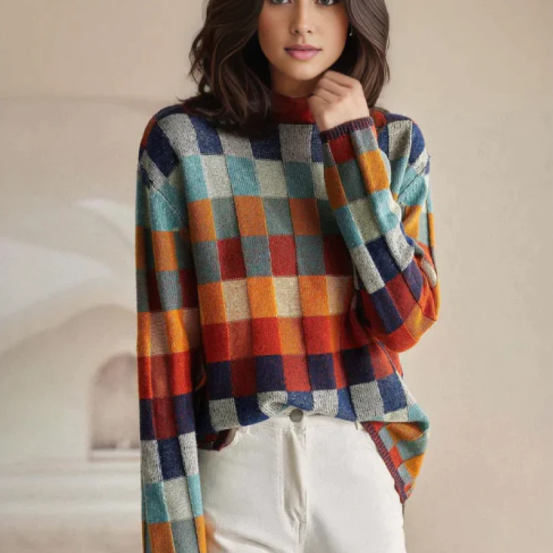 Turtleneck Jumper Patchwork Soft Knit