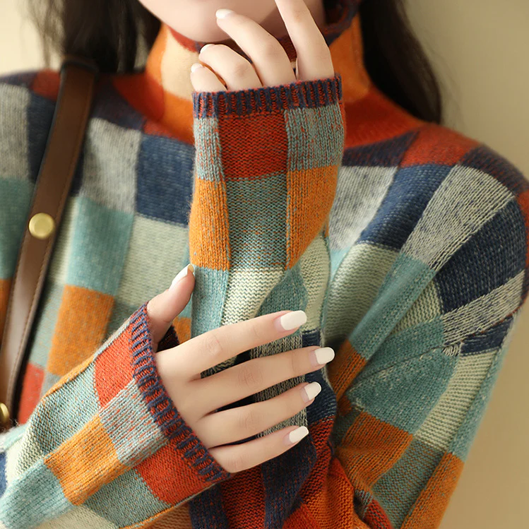 Turtleneck Jumper Patchwork Soft Knit