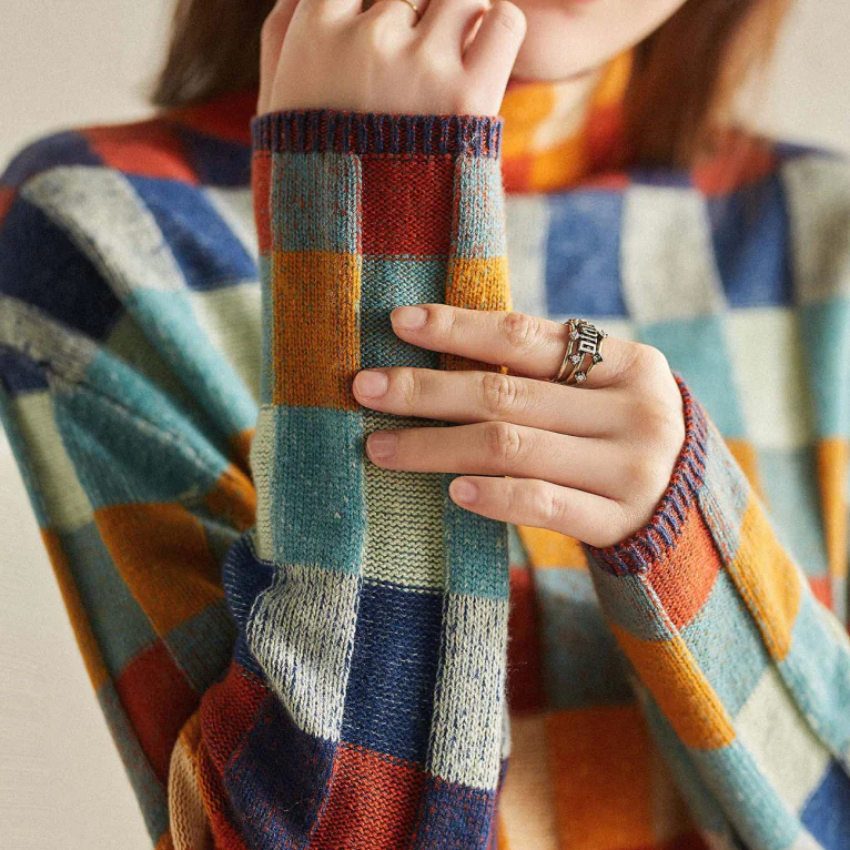 Turtleneck Jumper Patchwork Soft Knit