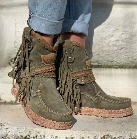 Western Boots Fringe Suede-Look
