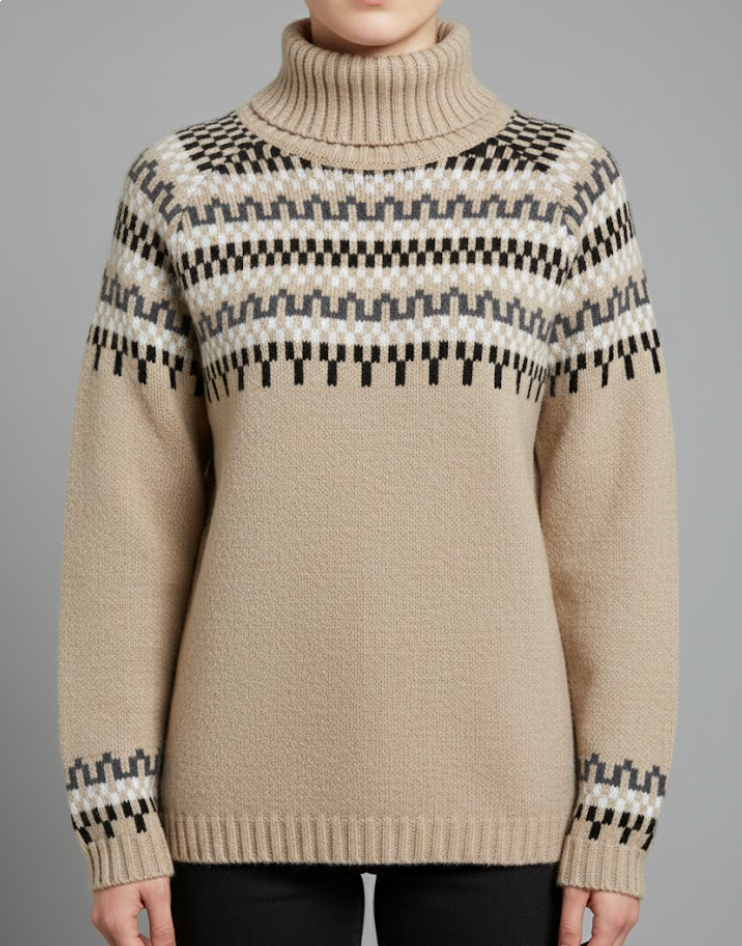Wool turtleneck sweater in beige, front view