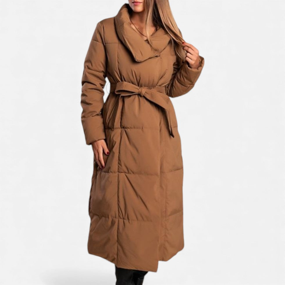 Longline Quilted Coat Belted Waist Winter