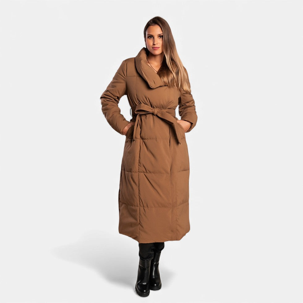 Longline Quilted Coat Belted Waist Winter