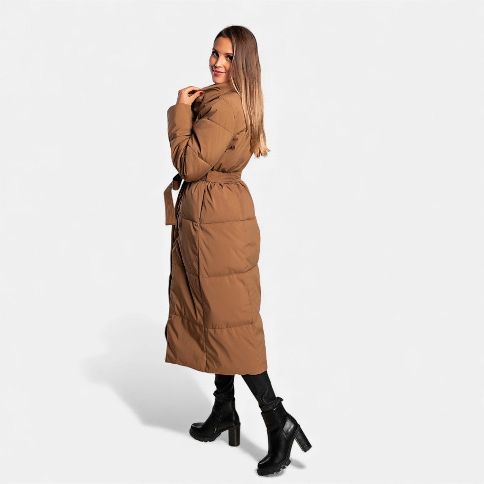 Longline Quilted Coat Belted Waist Winter