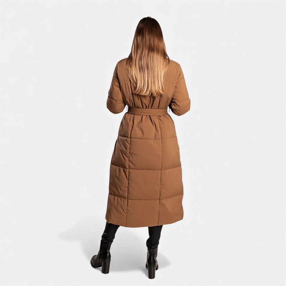 Longline Quilted Coat Belted Waist Winter