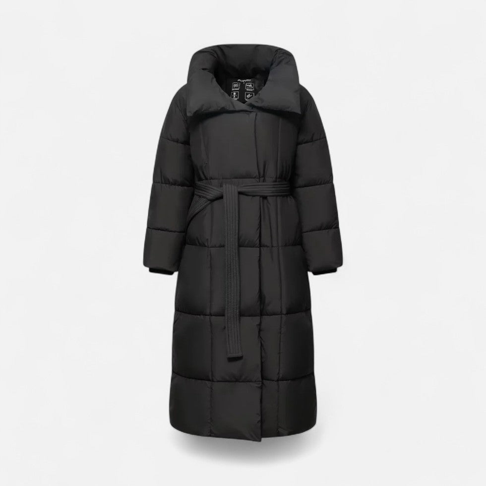 Longline Quilted Coat Belted Waist Winter