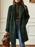 Tailored checked coat in green, front view
