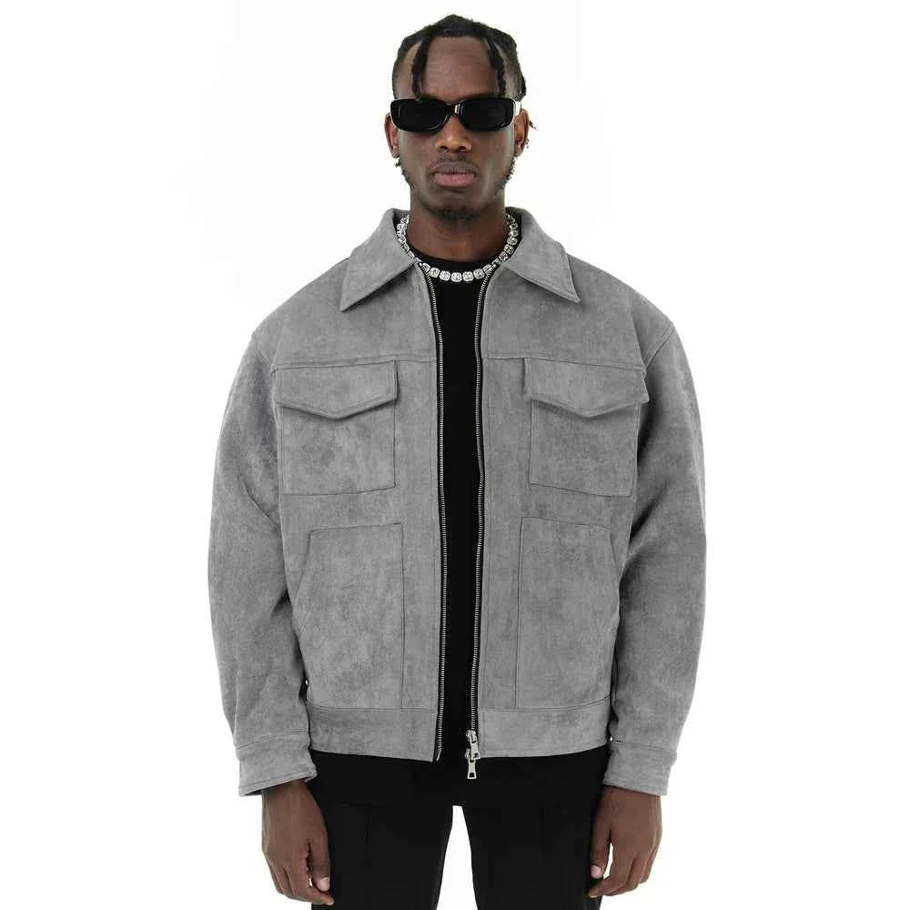 Bomber jacket in grey with ribbed trim, front view