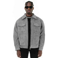Bomber jacket in grey with ribbed trim, front view