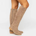 Knee High Boots Suede-Look Block Heel