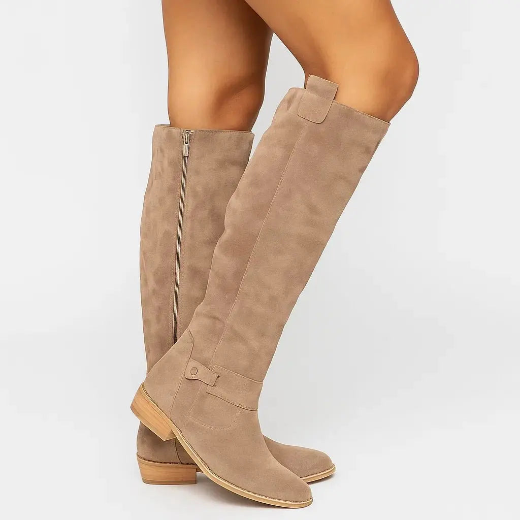 Knee High Boots Suede-Look Block Heel