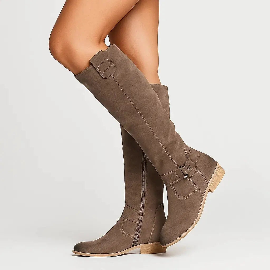Knee High Boots Suede-Look Block Heel