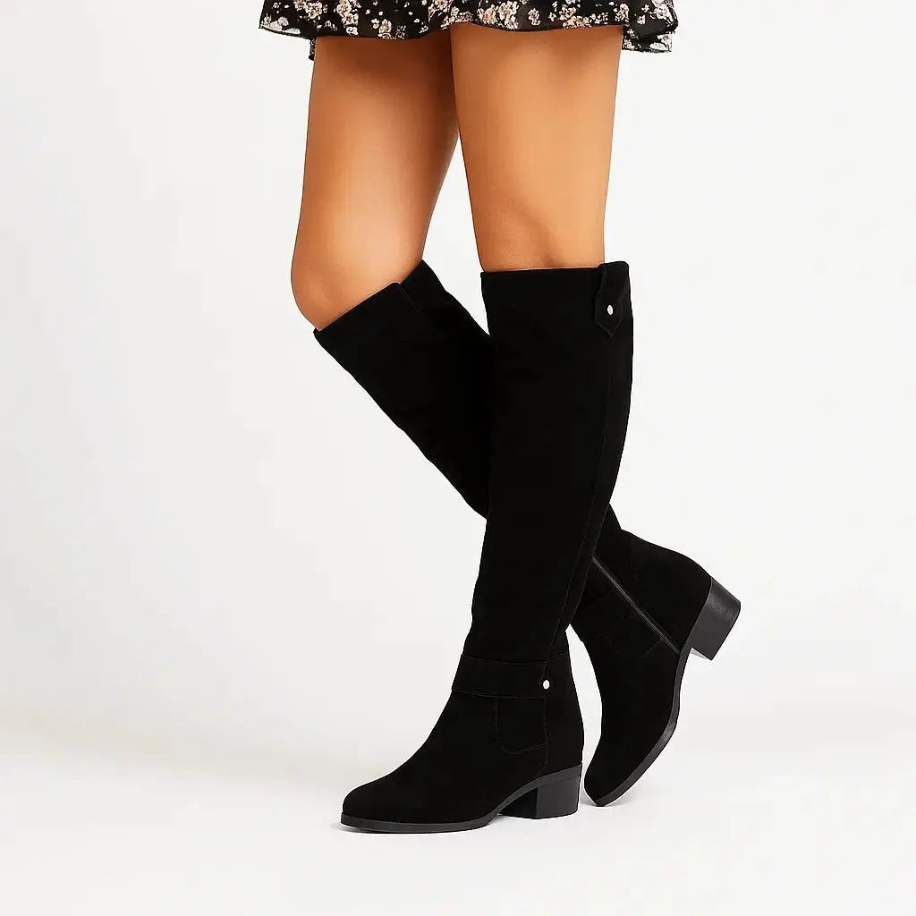 Knee High Boots Suede-Look Block Heel