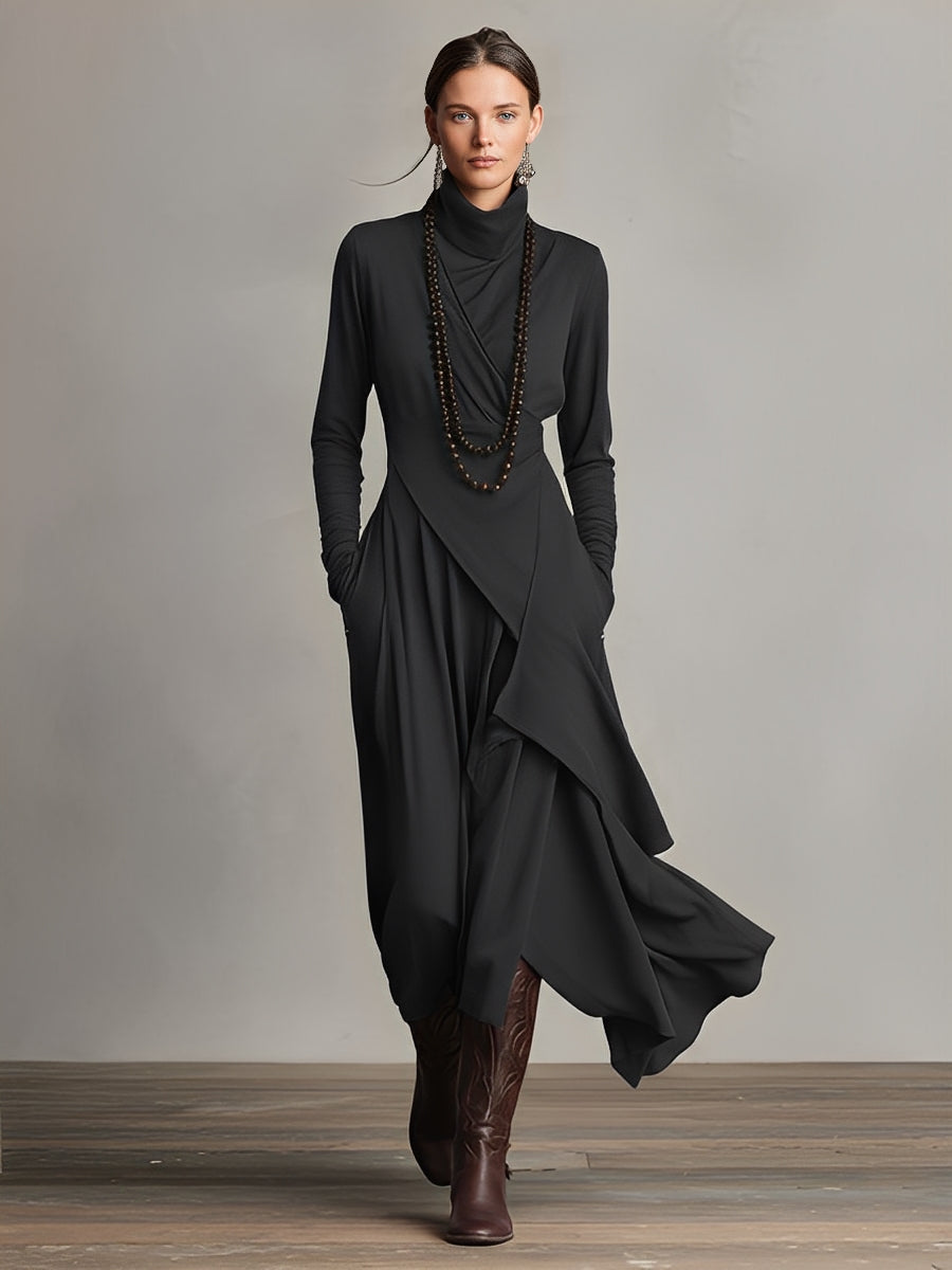 Dress Draped Elegant Long Sleeve