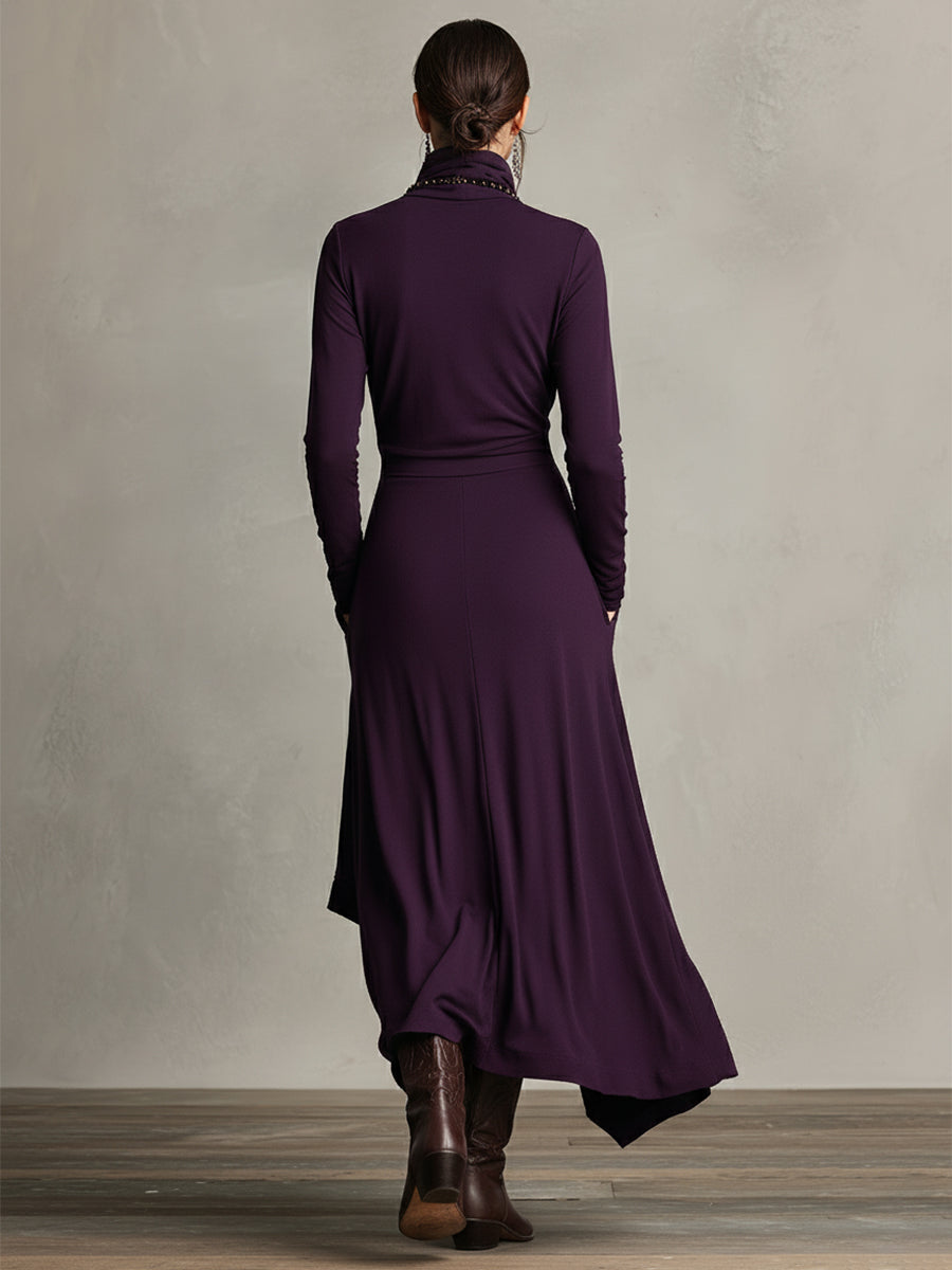 Dress Draped Elegant Long Sleeve
