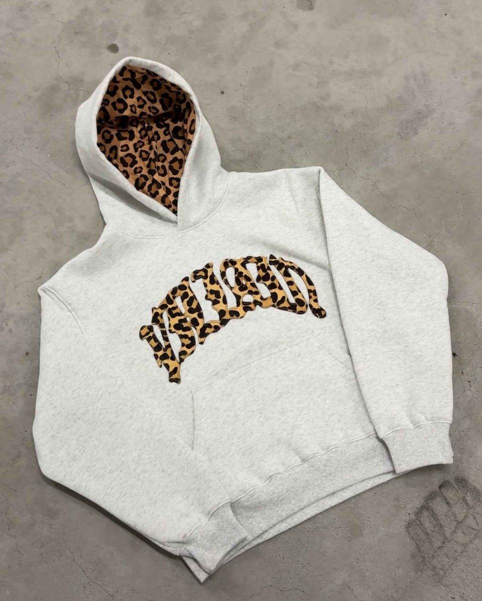 Hoodie Knit Sweat Mix Leopard Lined Hood