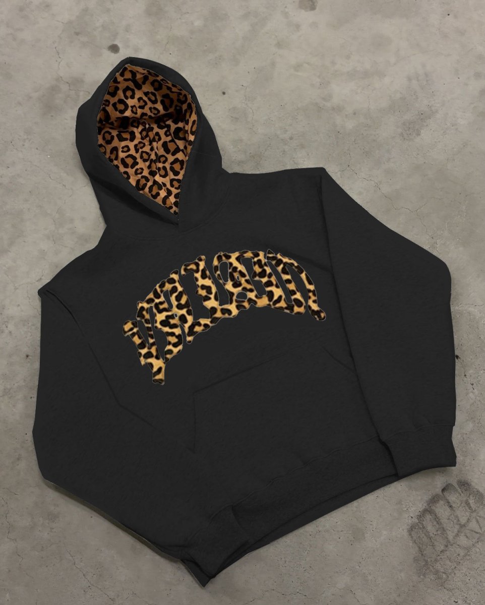 Hoodie Knit Sweat Mix Leopard Lined Hood