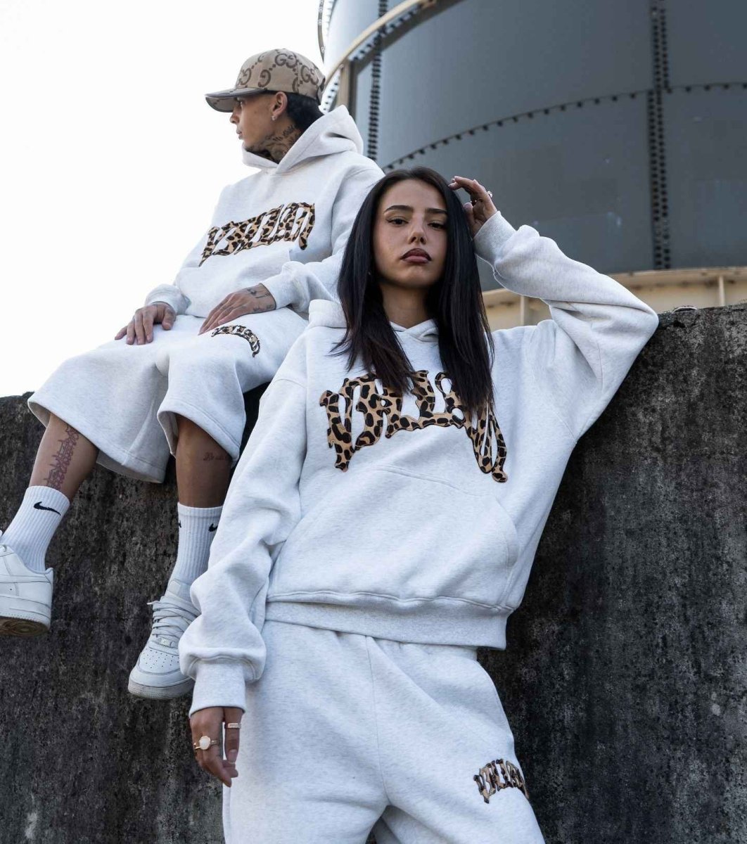 Hoodie Knit Sweat Mix Leopard Lined Hood