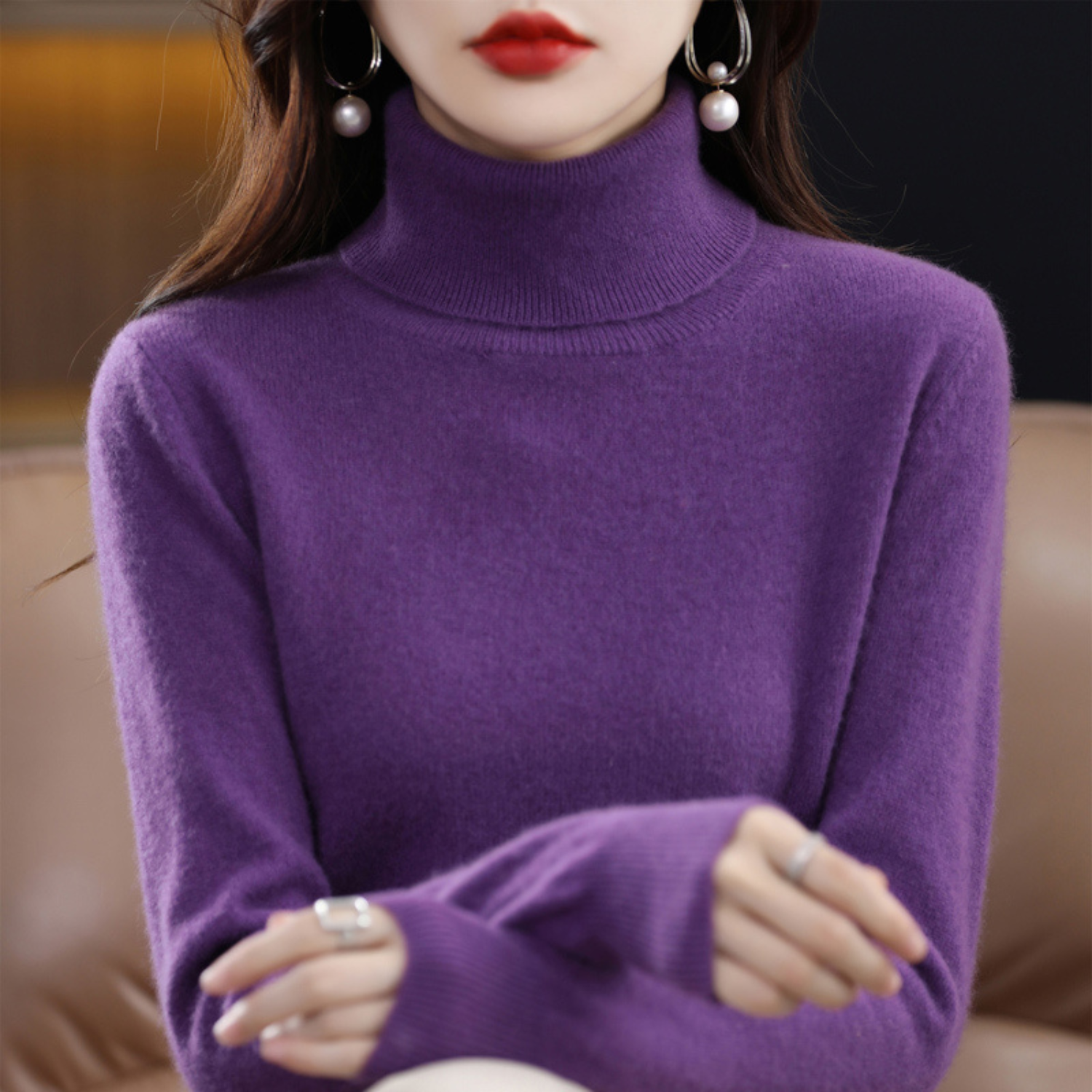 Turtleneck Sweater Soft Knit Roll-Neck